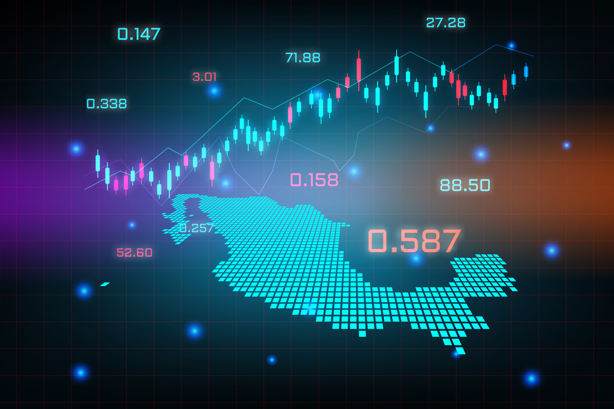 Stock market background or forex trading business graph chart for financial investment concept of Mexico map. business idea and technology innovation design.