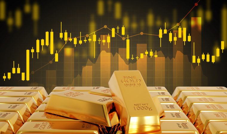 Gold trading, gold bars with stock graph chart stock. Business and finance concept. 3d-rendering
