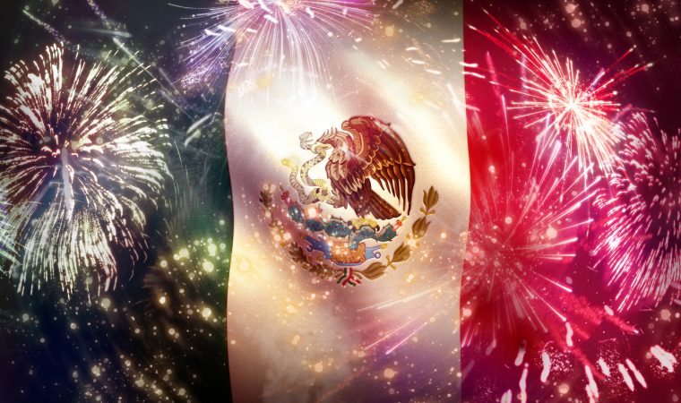 Mexico Flag Colorful Fireworks Celebration Display